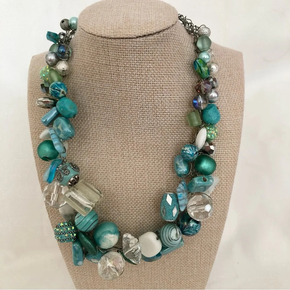 Beachy blue Statement Bead Necklace turquoise beach coastal handmade